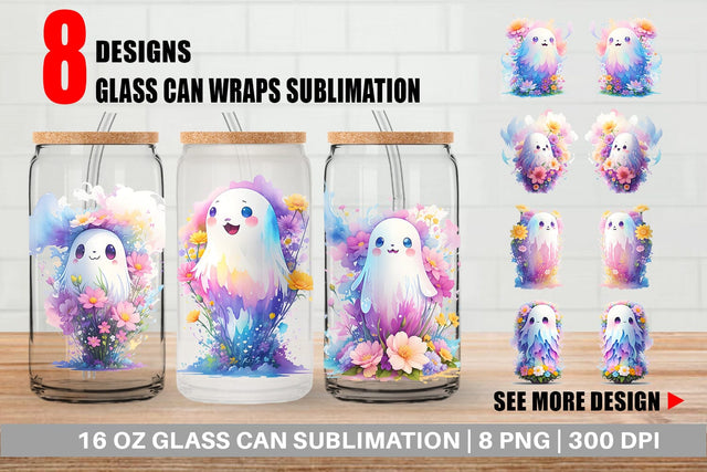 Glass Can Wrap Ghost and Flower Sublimation artnoy 