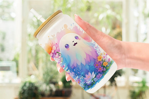 Glass Can Wrap Ghost and Flower Sublimation artnoy 