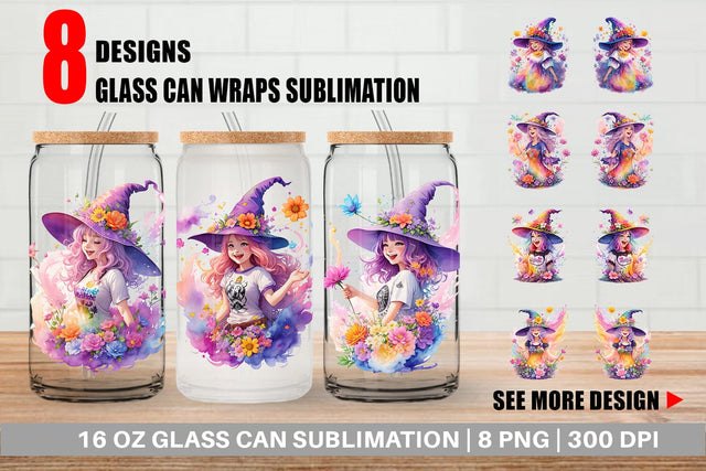 Glass Can Wrap Girls Cackling Witch Sublimation artnoy 