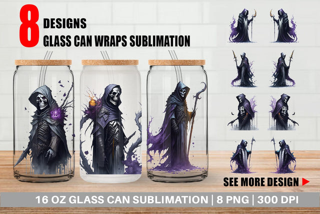 Glass Can Wrap Grim Reaper Halloween Sublimation artnoy 