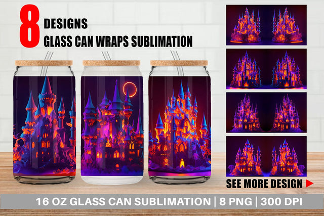 Glass Can Wrap Halloween Castile Neon Sublimation artnoy 