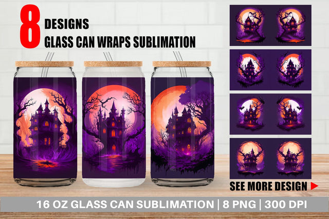 Glass Can Wrap Haunted House Dark Forest Sublimation artnoy 