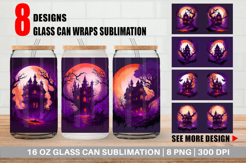 Glass Can Wrap Haunted House Dark Forest Sublimation artnoy 