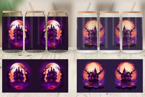 Glass Can Wrap Haunted House Dark Forest Sublimation artnoy 