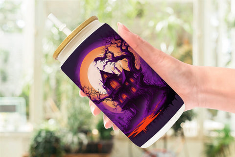 Glass Can Wrap Haunted House Dark Forest Sublimation artnoy 
