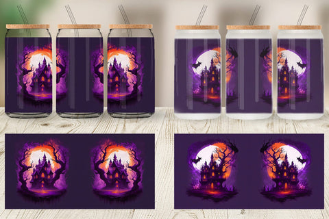 Glass Can Wrap Haunted House Dark Forest Sublimation artnoy 