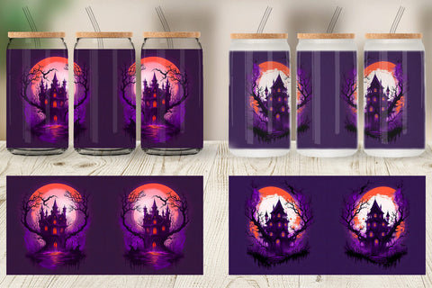Glass Can Wrap Haunted House Dark Forest Sublimation artnoy 