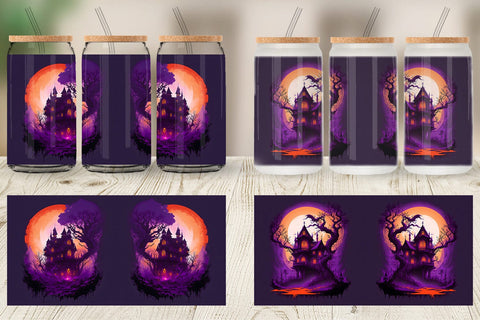 Glass Can Wrap Haunted House Dark Forest Sublimation artnoy 