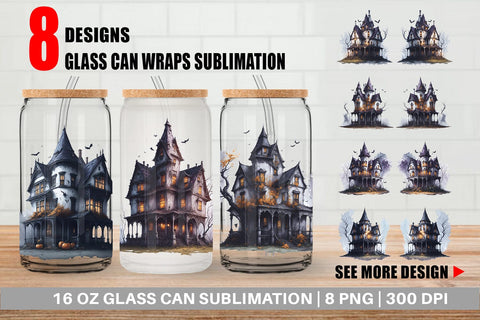 Glass Can Wrap Haunted House Halloween Sublimation artnoy 