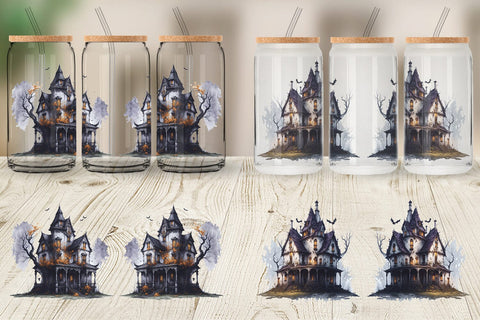 Glass Can Wrap Haunted House Halloween Sublimation artnoy 