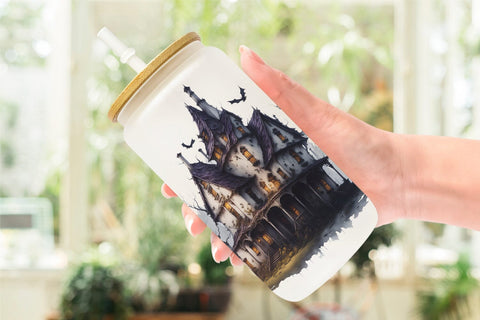 Glass Can Wrap Haunted House Halloween Sublimation artnoy 