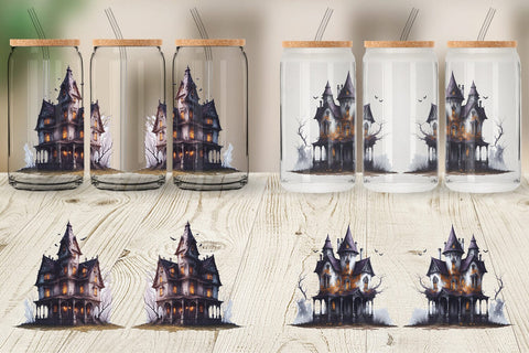 Glass Can Wrap Haunted House Halloween Sublimation artnoy 