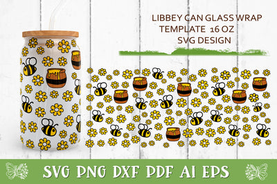 Glass Can Wrap Honey Bee SVG. Libbey Glass Full Wrap . SVG Samaha Design 