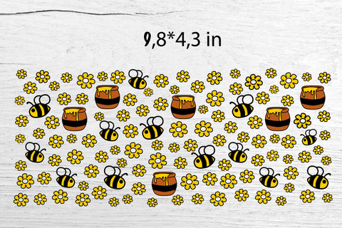 Glass Can Wrap Honey Bee SVG. Libbey Glass Full Wrap . SVG Samaha Design 