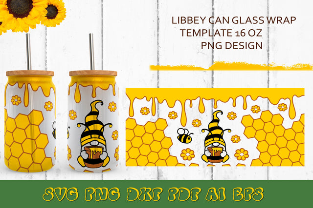 Glass Can Wrap Honey Bee SVG. SVG Samaha Design 