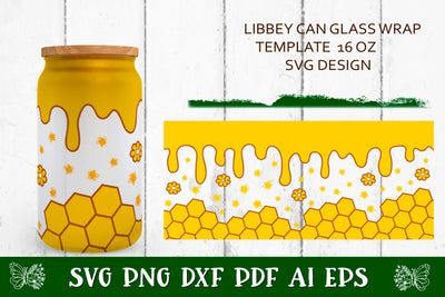 Glass Can Wrap Honey SVG. Libbey Glass Full Wrap Gnome. SVG Samaha Design 
