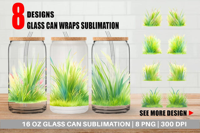 Glass Can Wrap Illustration Grass Sublimation artnoy 