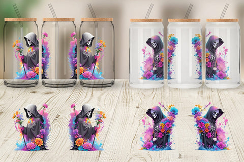 Glass Can Wrap Illustration Grim Reaper Sublimation artnoy 