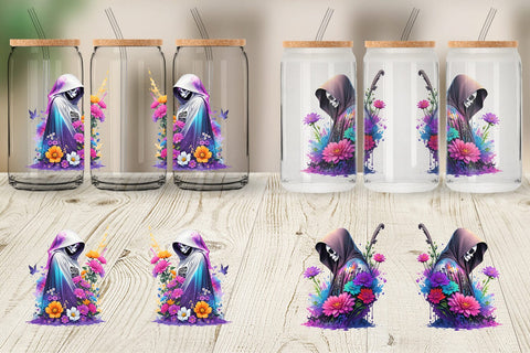 Glass Can Wrap Illustration Grim Reaper Sublimation artnoy 