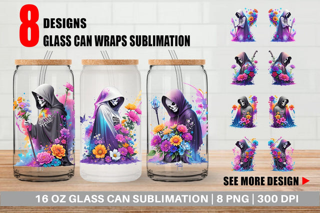 Glass Can Wrap Illustration Grim Reaper Sublimation artnoy 