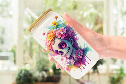 Glass Can Wrap Illustration Zombie with Flower Sublimation artnoy 