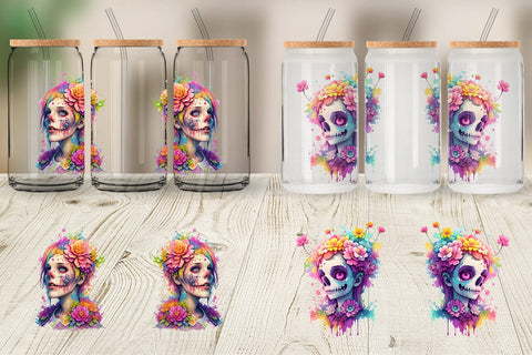 Glass Can Wrap Illustration Zombie with Flower Sublimation artnoy 