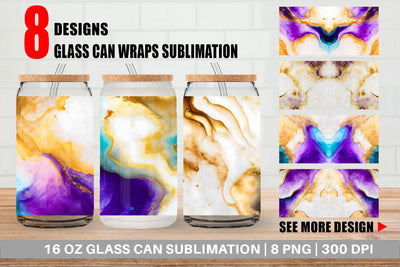 Glass Can Wrap Iridescent Watercolor Ink Sublimation artnoy 