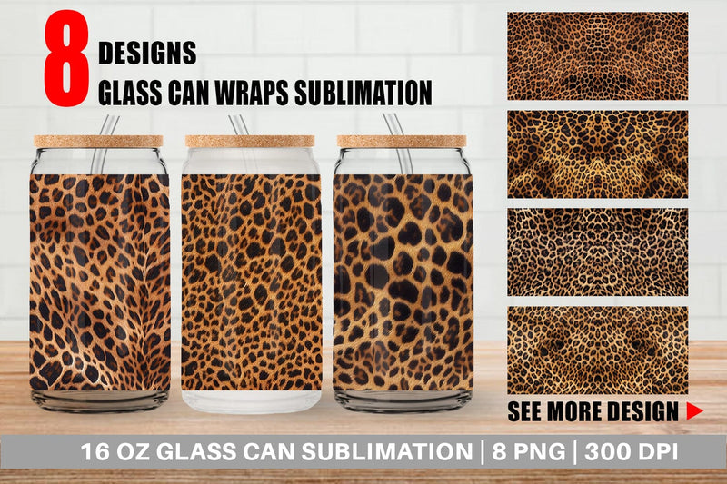 Glass Can Wrap Leopard Skin Sublimation artnoy 