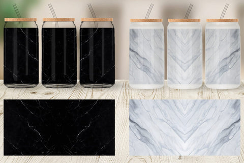 Glass Can Wrap Marble Texture Black White Sublimation artnoy 