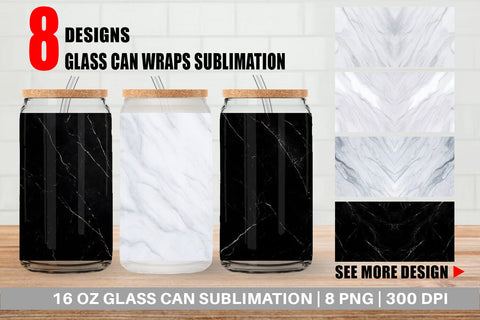 Glass Can Wrap Marble Texture Black White Sublimation artnoy 