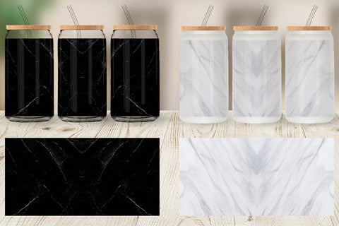 Glass Can Wrap Marble Texture Black White Sublimation artnoy 