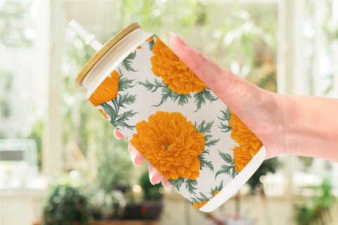 Glass Can Wrap Marigold Flower Pattern Sublimation artnoy 
