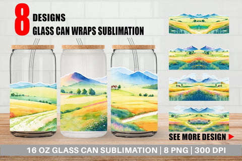 Glass Can Wrap Meadows Landscape Sublimation artnoy 