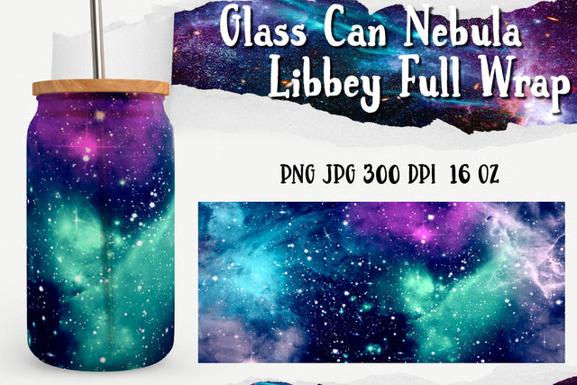 Glass Can Wrap Nebula. Libbey Glass Can Full Wrap. Sublimation Samaha Design 