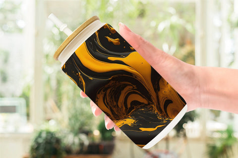 Glass Can Wrap Orange Liquid Marble Sublimation artnoy 