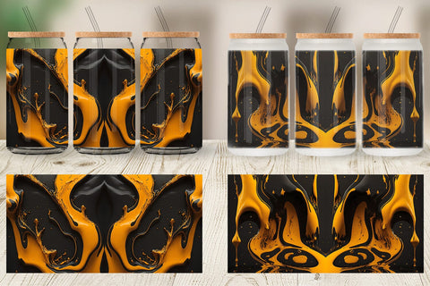 Glass Can Wrap Orange Liquid Marble Sublimation artnoy 