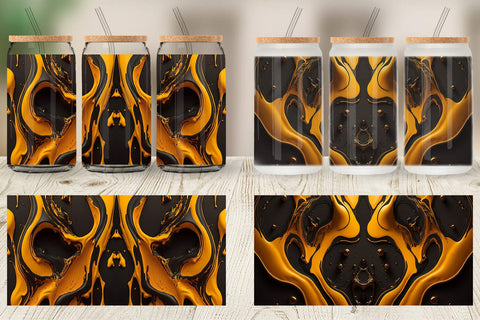 Glass Can Wrap Orange Liquid Marble Sublimation artnoy 