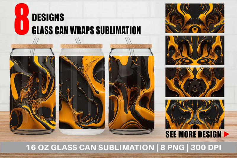 Glass Can Wrap Orange Liquid Marble Sublimation artnoy 