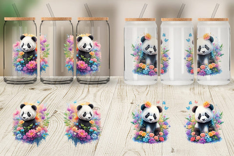 Glass Can Wrap Panda and Flower Sublimation artnoy 