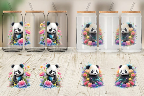 Glass Can Wrap Panda and Flower Sublimation artnoy 
