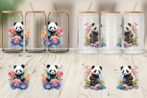 Glass Can Wrap Panda and Flower Sublimation artnoy 
