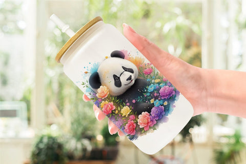 Glass Can Wrap Panda and Flower Sublimation artnoy 
