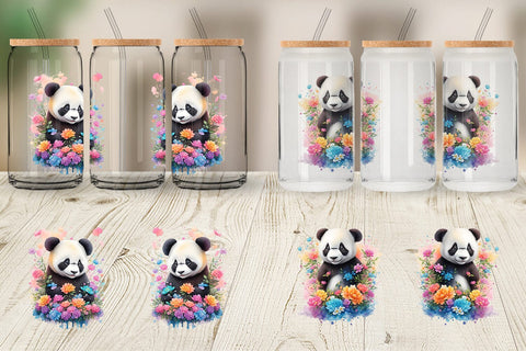 Glass Can Wrap Panda and Flower Sublimation artnoy 