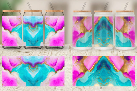 Glass Can Wrap Pink Green Watercolor Ink Texture Sublimation artnoy 