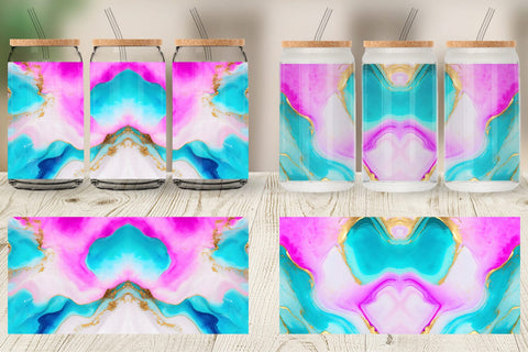 Glass Can Wrap Pink Green Watercolor Ink Texture Sublimation artnoy 