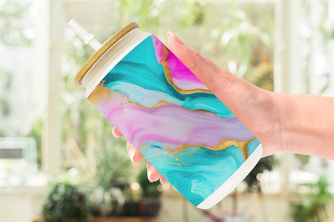 Glass Can Wrap Pink Green Watercolor Ink Texture Sublimation artnoy 