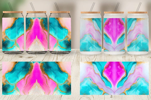 Glass Can Wrap Pink Green Watercolor Ink Texture Sublimation artnoy 