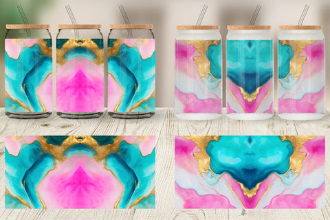 Glass Can Wrap Pink Green Watercolor Ink Texture Sublimation artnoy 