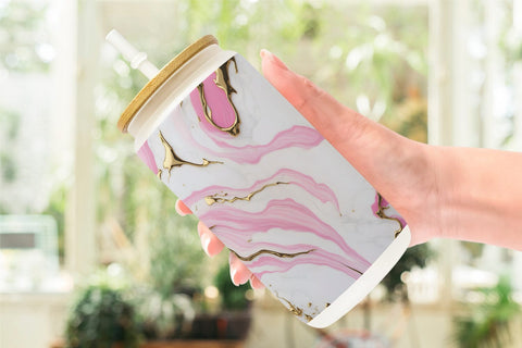 Glass Can Wrap Pink Liquid Marble Sublimation artnoy 