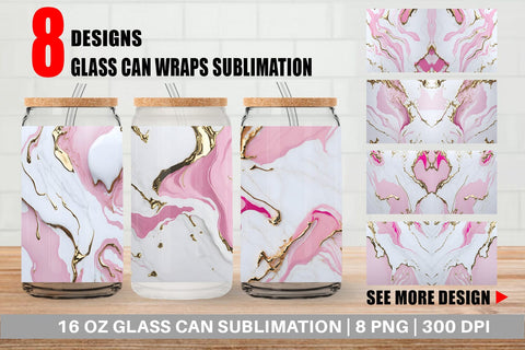 Glass Can Wrap Pink Liquid Marble Sublimation artnoy 